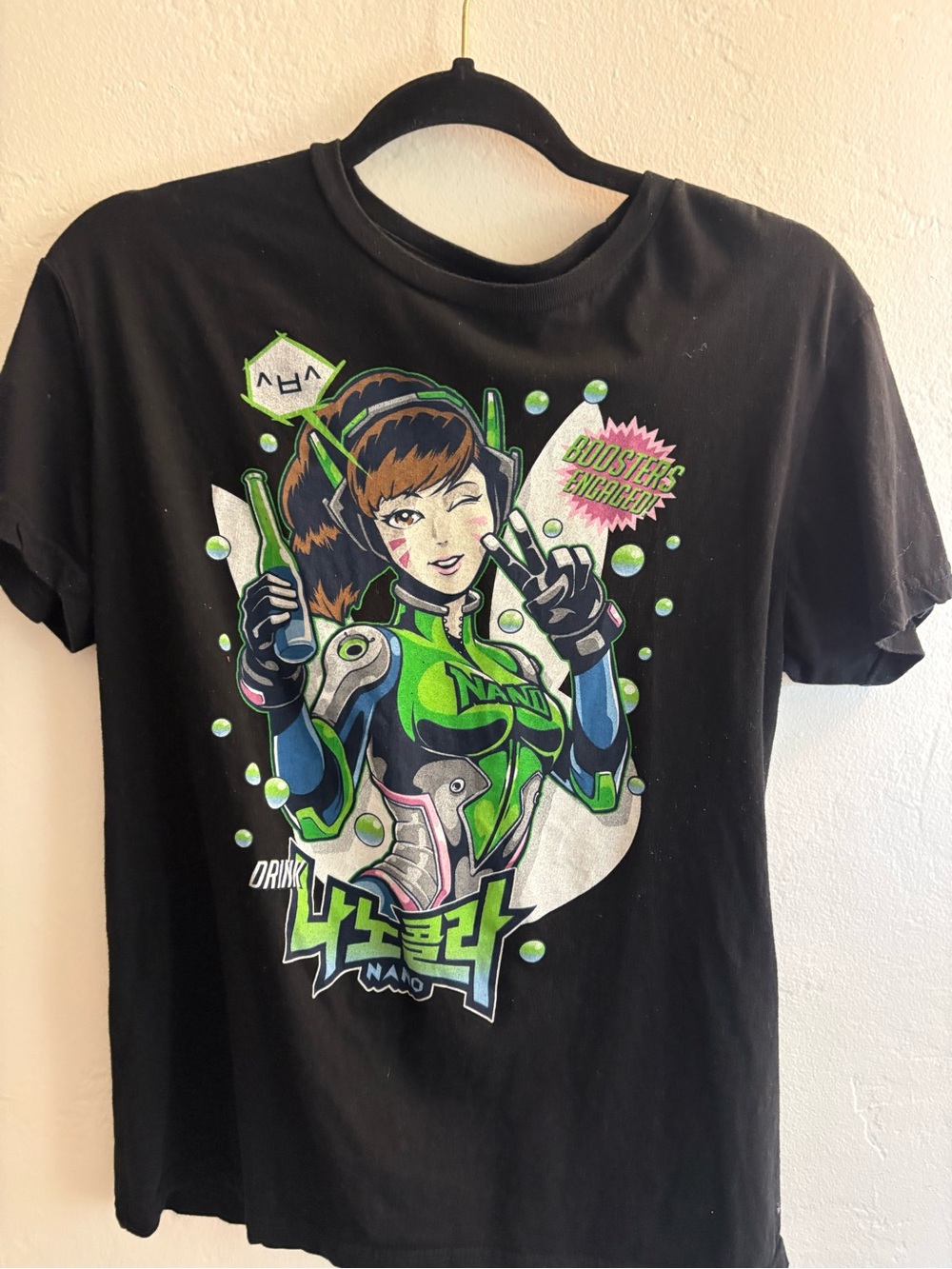 Black Graphic Tee with Neon Green Anime Girl